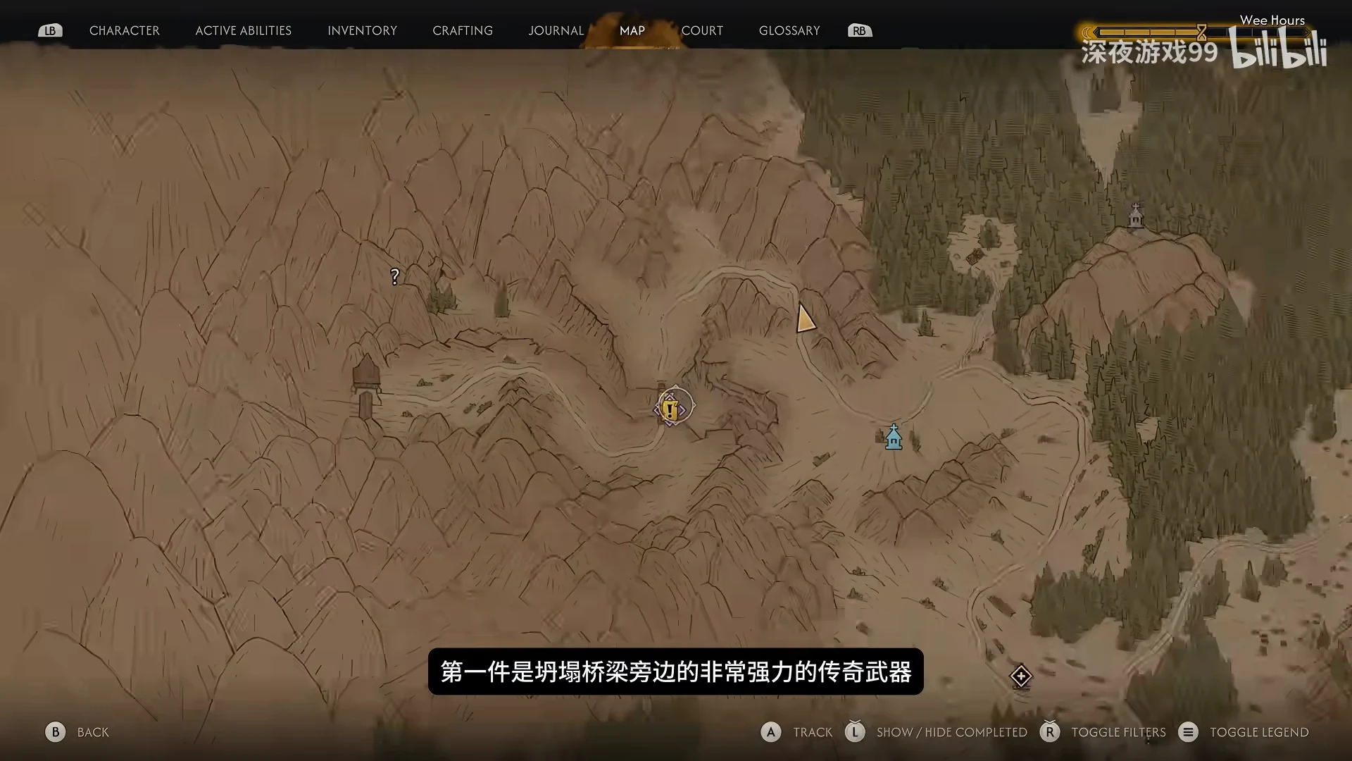 Map position of the collapsed bridge and Cursed Chasm