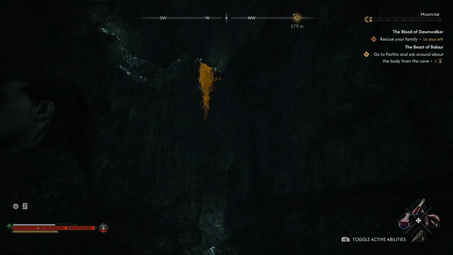 Highlighted climb to the upper cave room